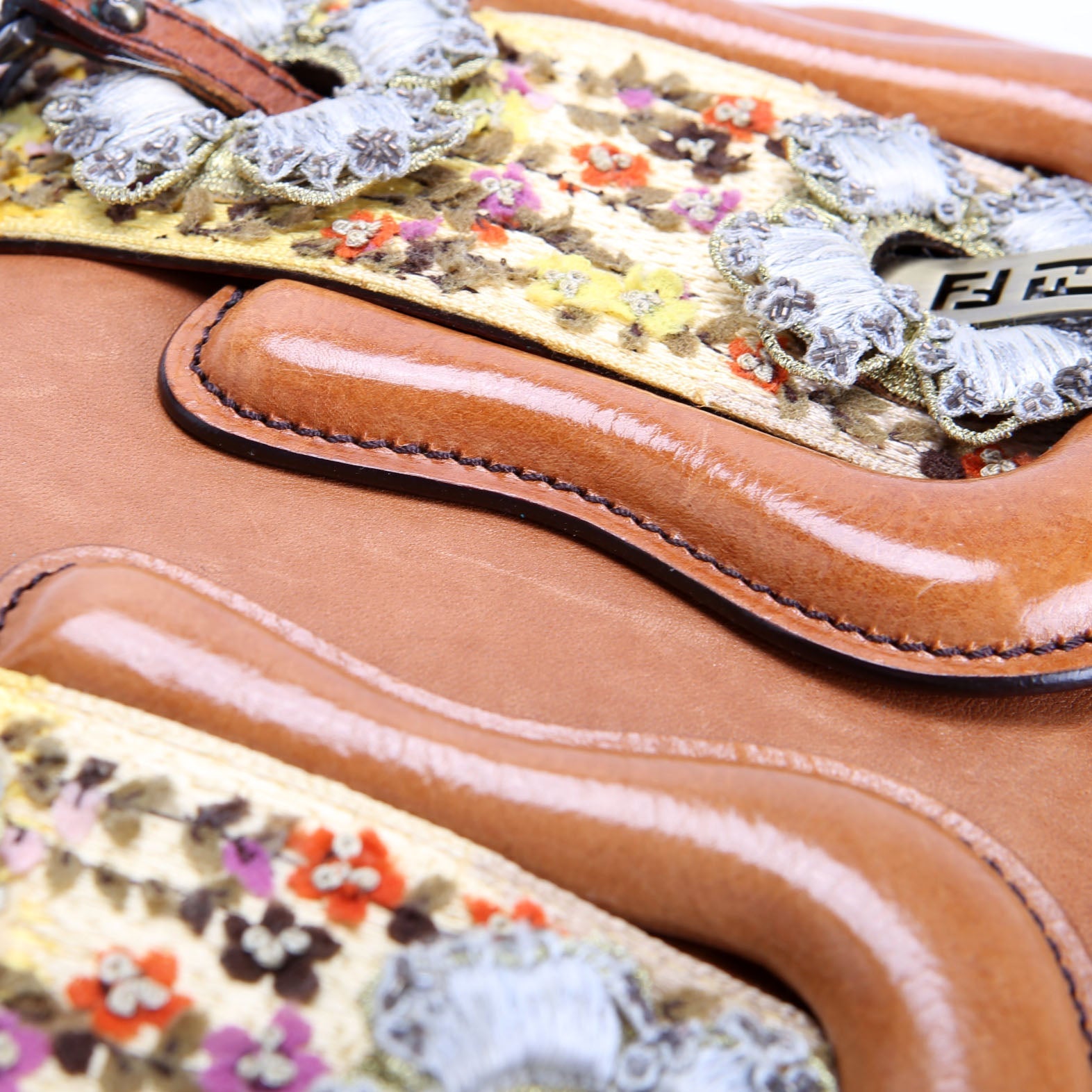 8BN165 B Bag Leather Embroidered Brown