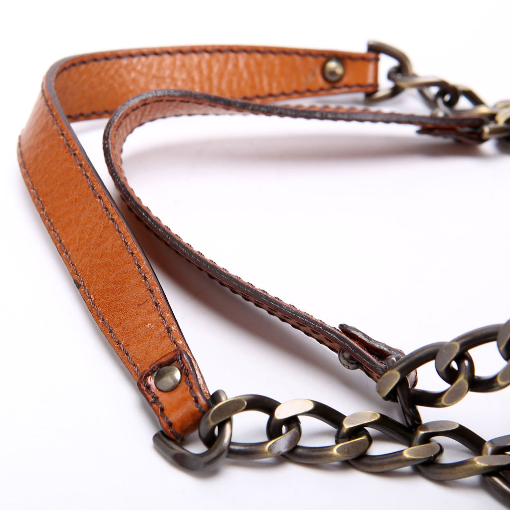 8BN165 B Bag Leather Embroidered Brown