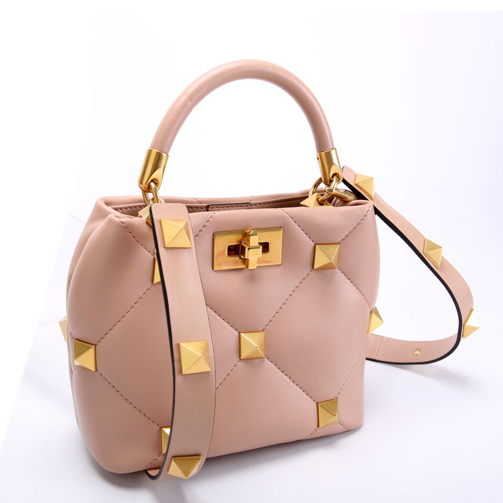 Roman Stud Top Handle Small Taupe/Gold