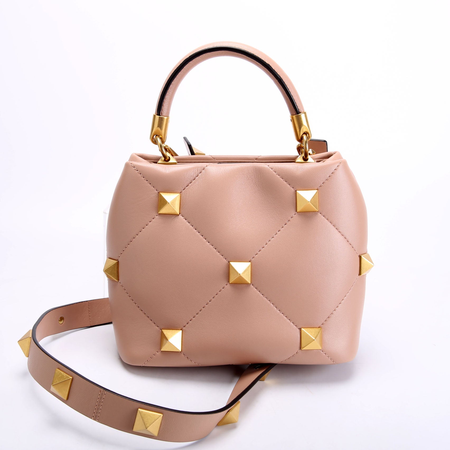 Roman Stud Top Handle Small Taupe/Gold