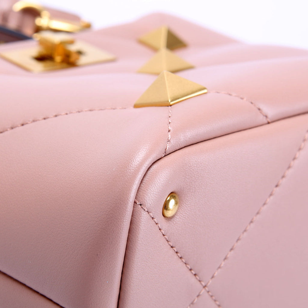 Roman Stud Top Handle Small Taupe/Gold