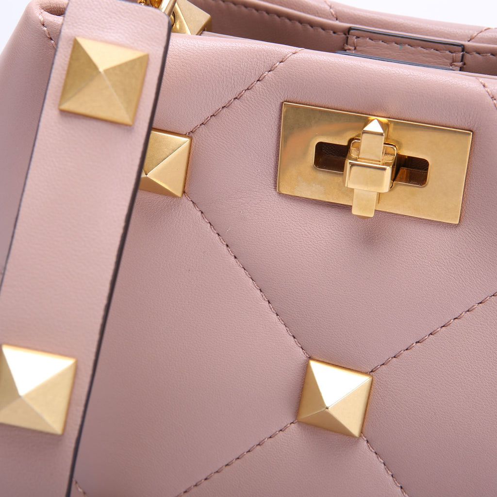 Roman Stud Top Handle Small Taupe/Gold