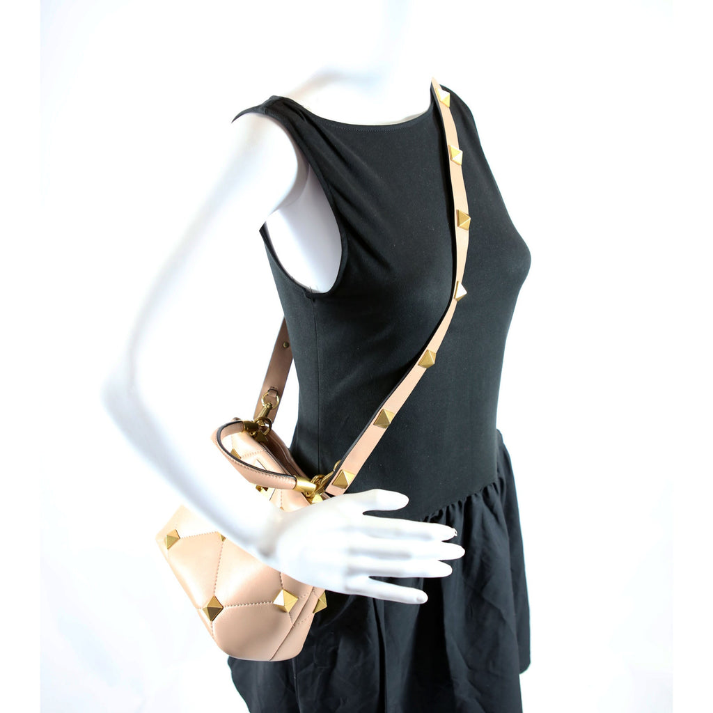 Roman Stud Top Handle Small Taupe/Gold