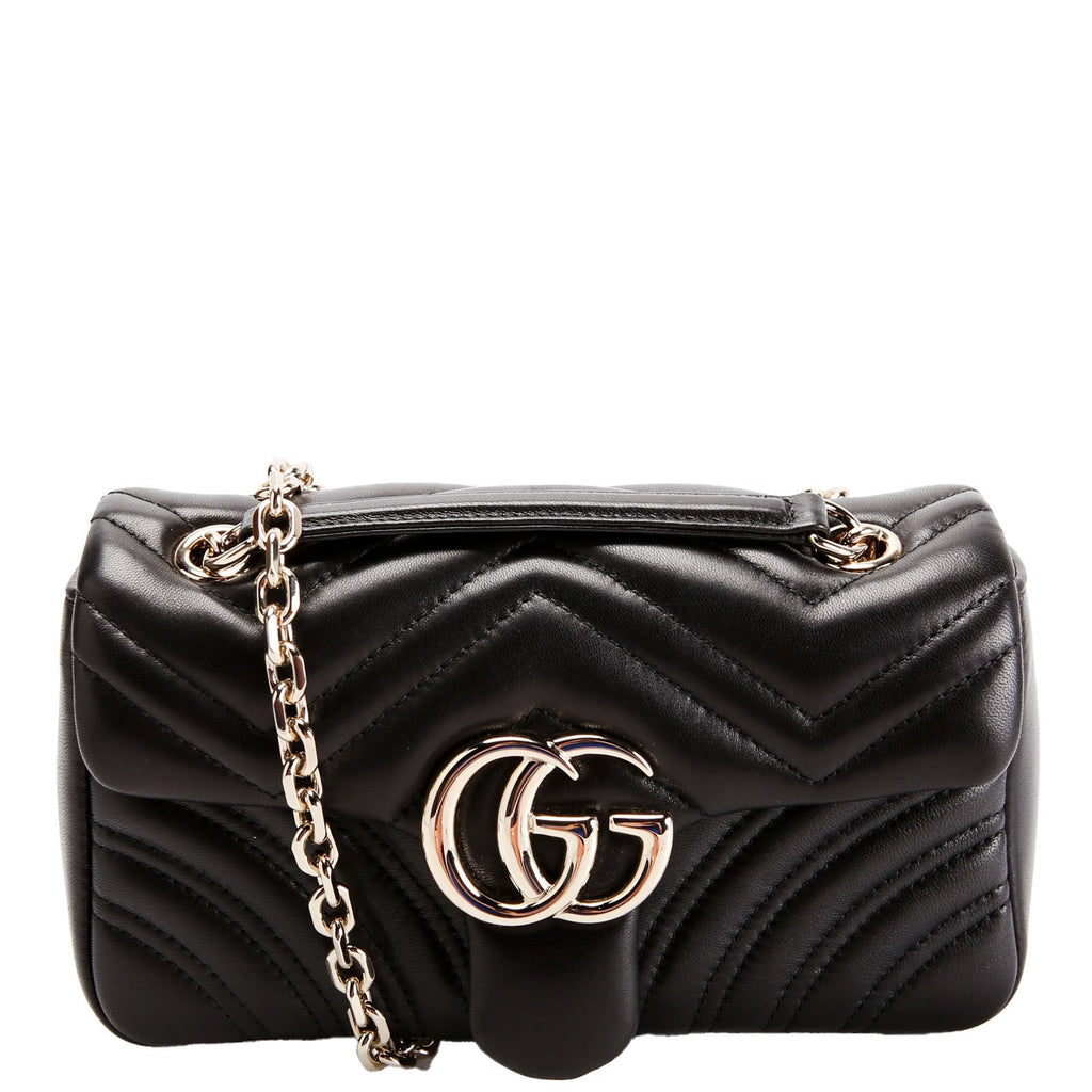 837280 GG Marmont Leather Small Shoulder Flap Black