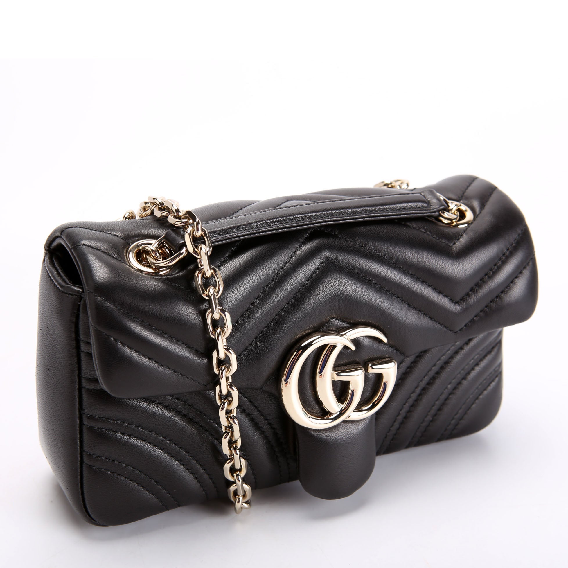 837280 GG Marmont Leather Small Shoulder Flap Black