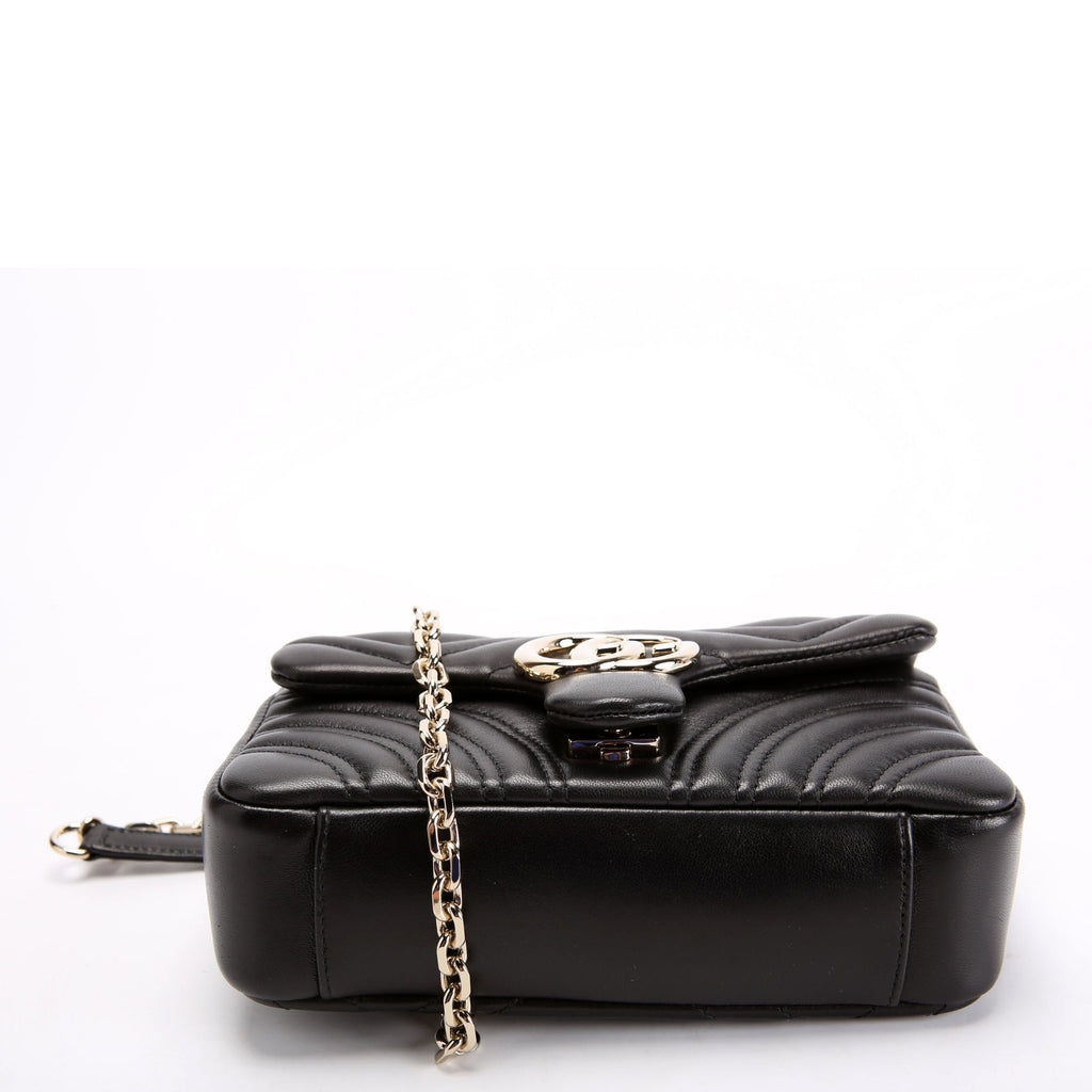 837280 GG Marmont Leather Small Shoulder Flap Black