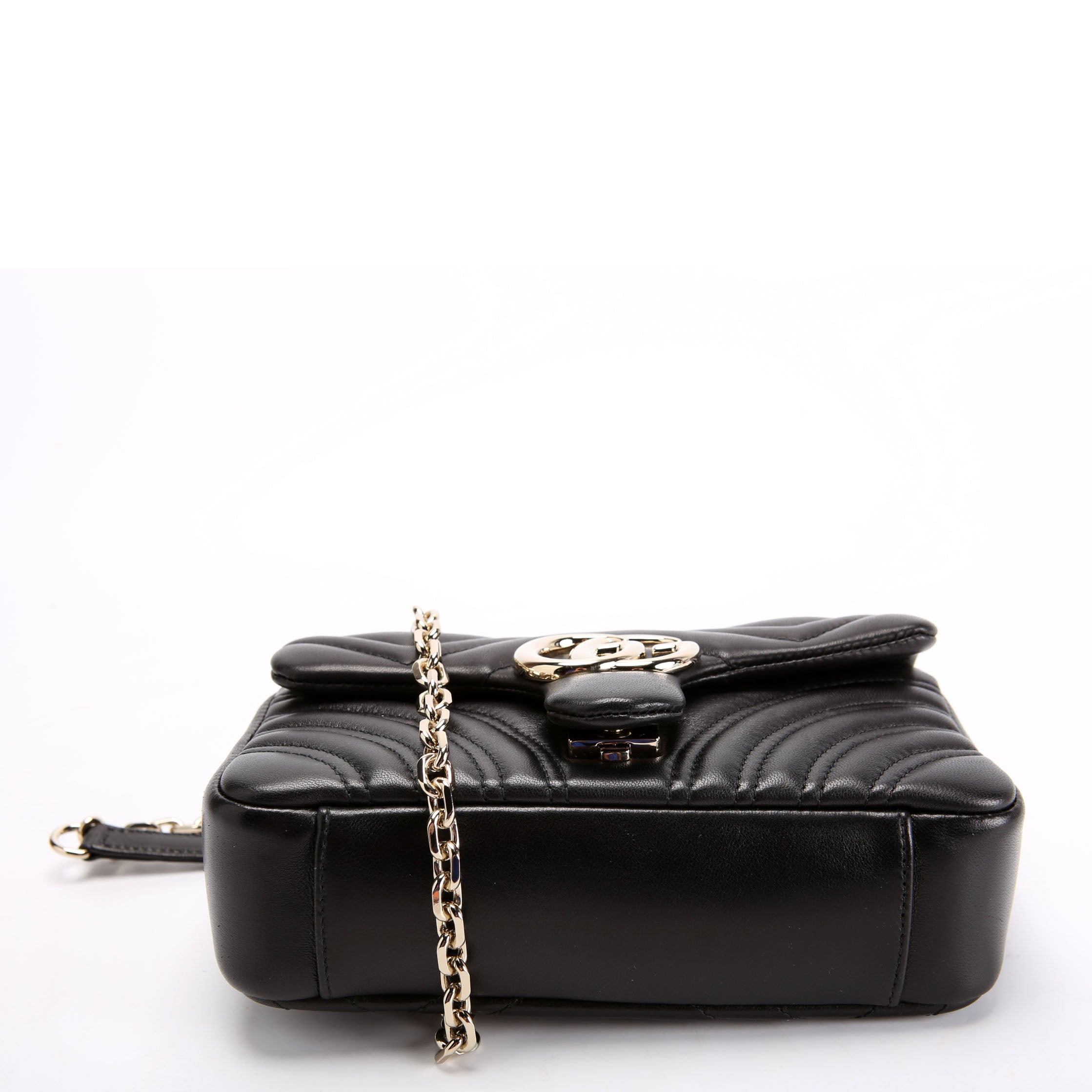 837280 GG Marmont Leather Small Shoulder Flap Black