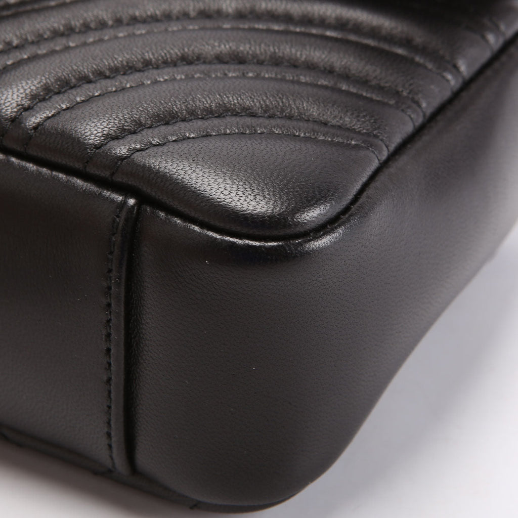 837280 GG Marmont Leather Small Shoulder Flap Black