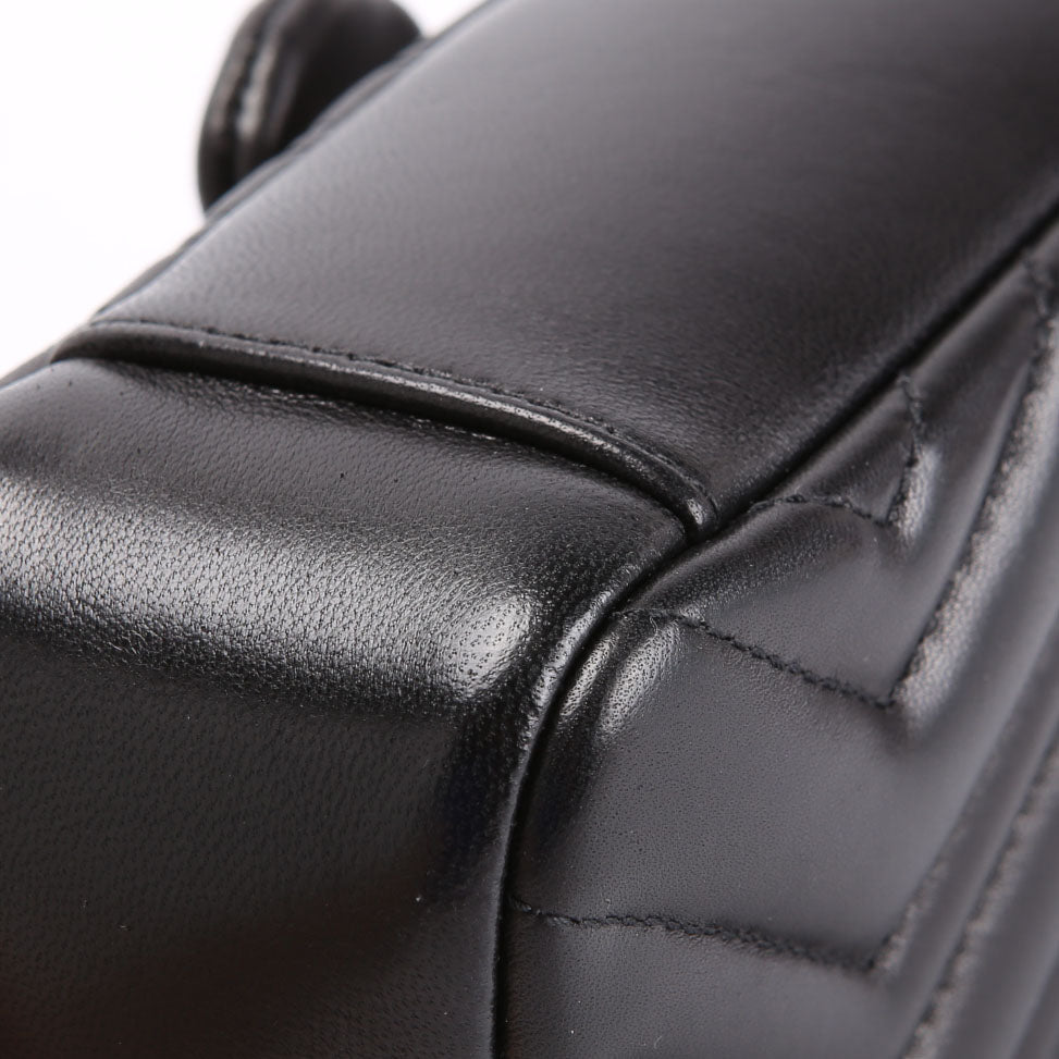 837280 GG Marmont Leather Small Shoulder Flap Black