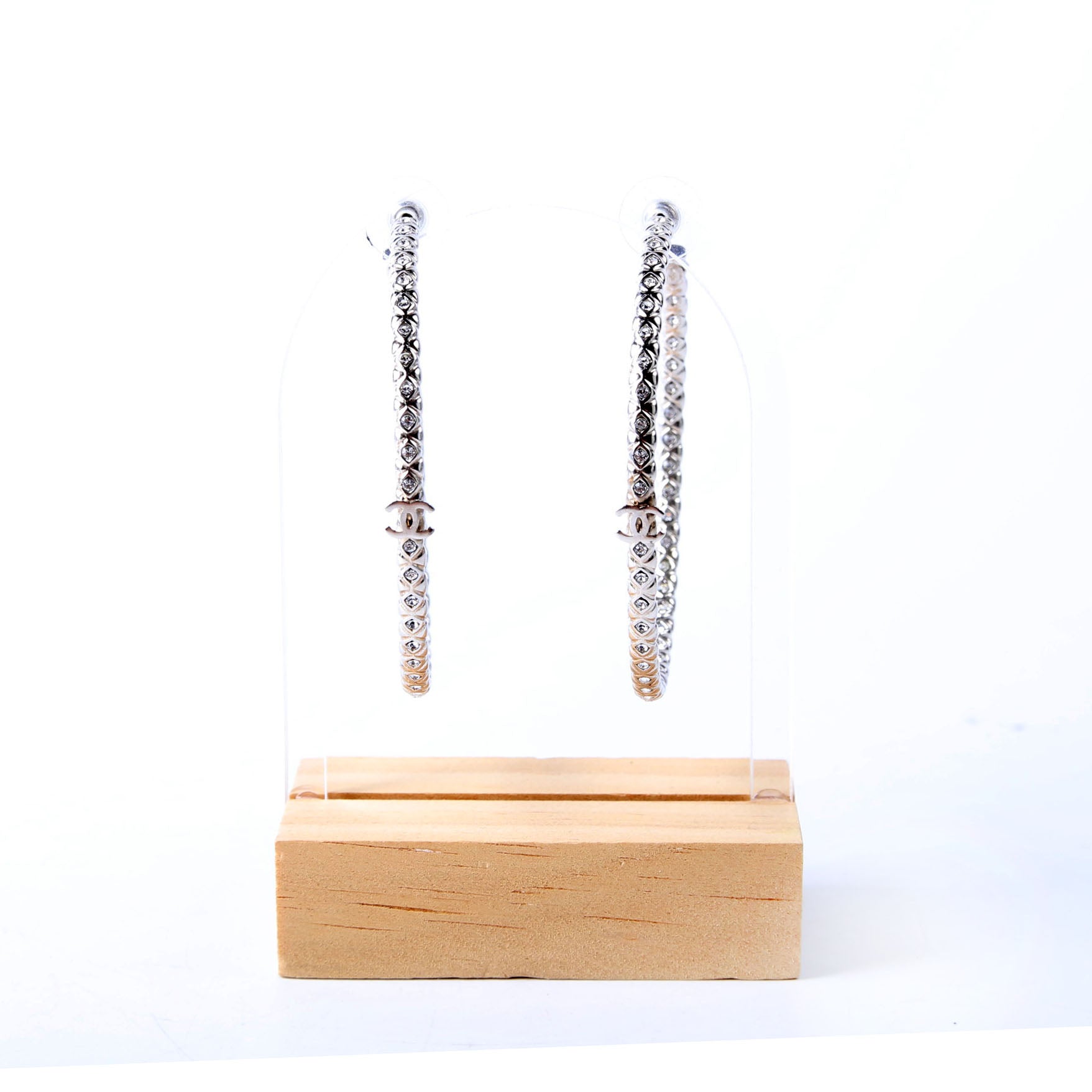 CC Crystal Large Hoop Earrings Silver