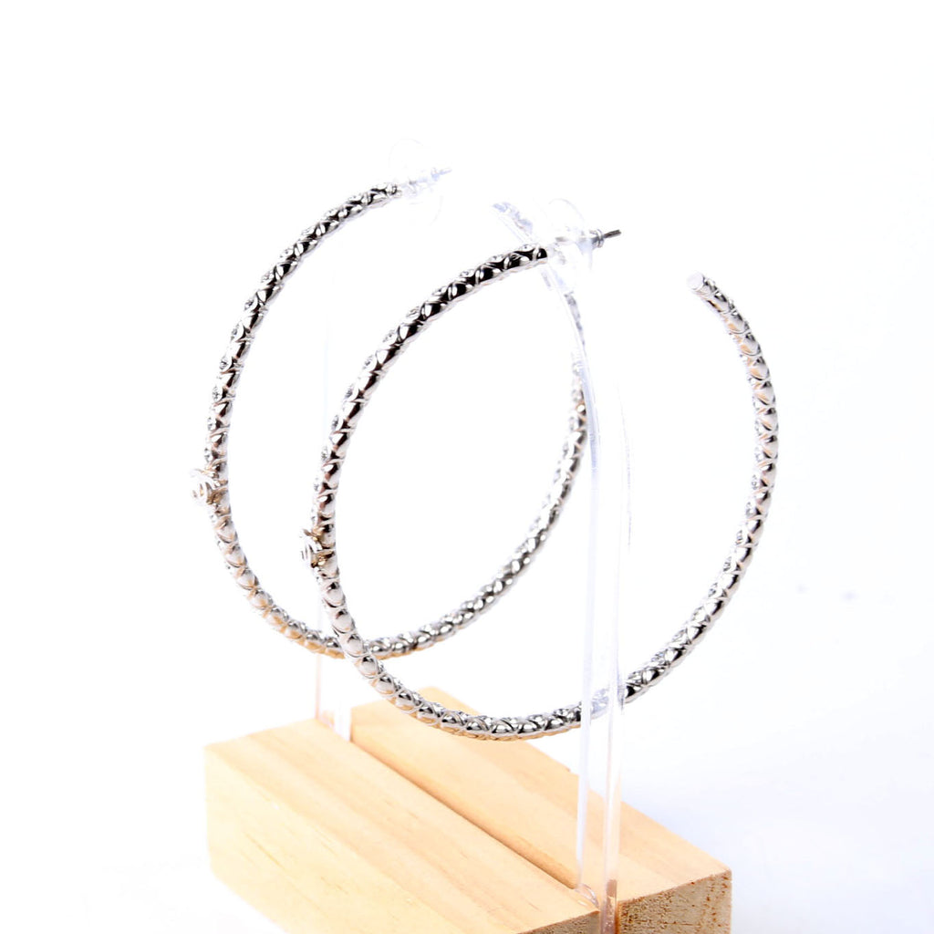 CC Crystal Large Hoop Earrings Silver
