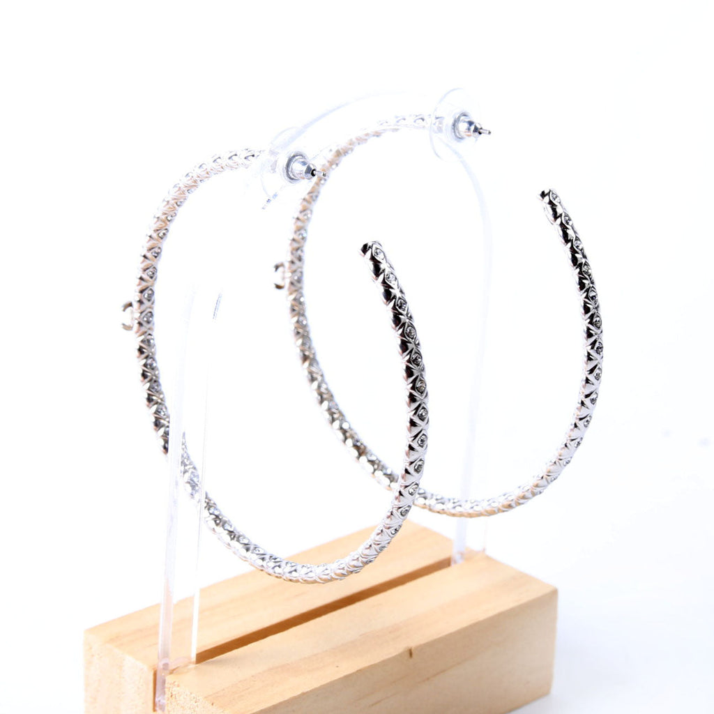 CC Crystal Large Hoop Earrings Silver