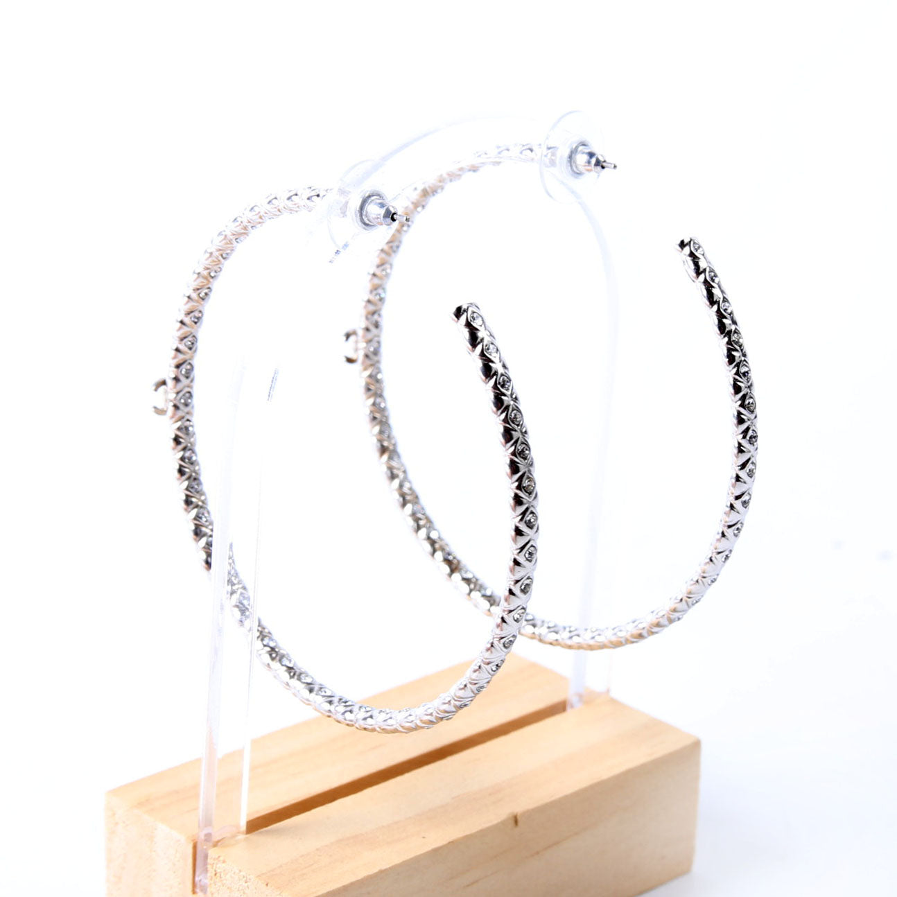 CC Crystal Large Hoop Earrings Silver