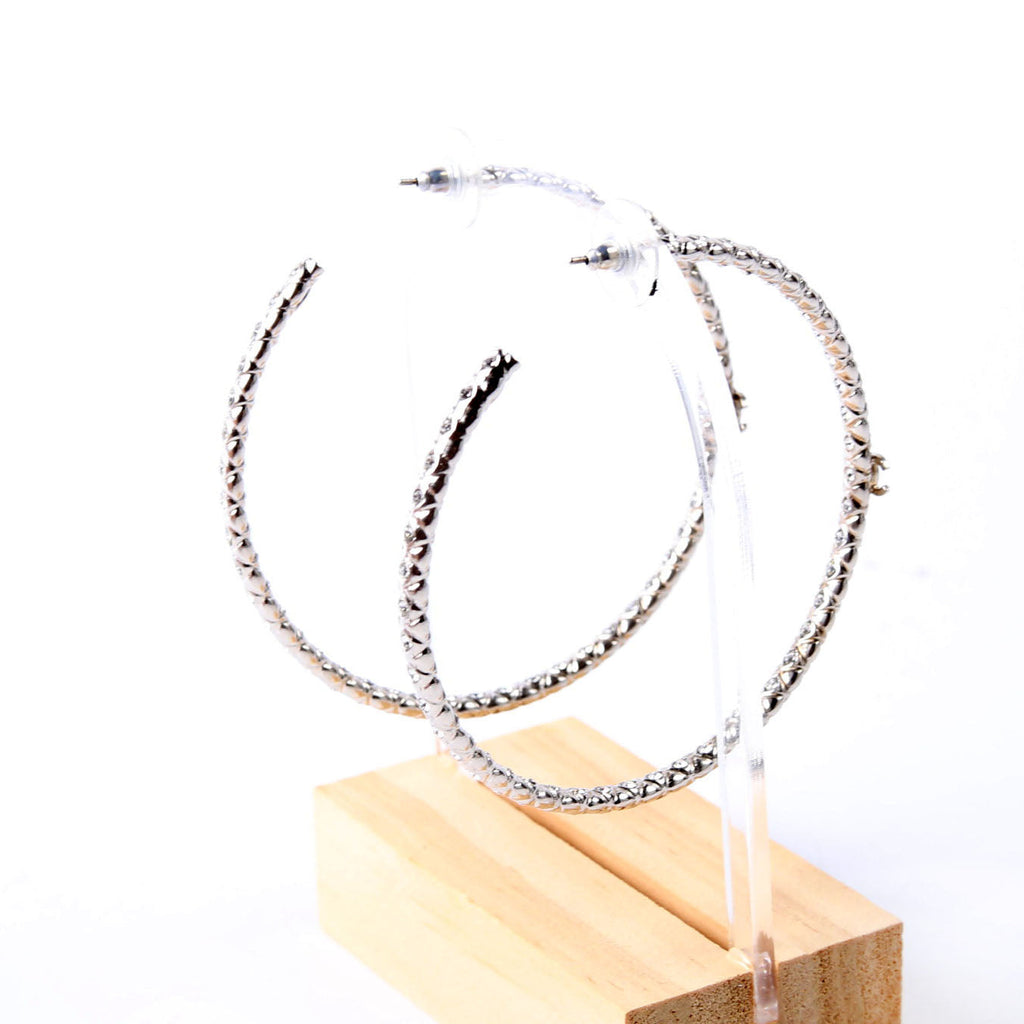 CC Crystal Large Hoop Earrings Silver