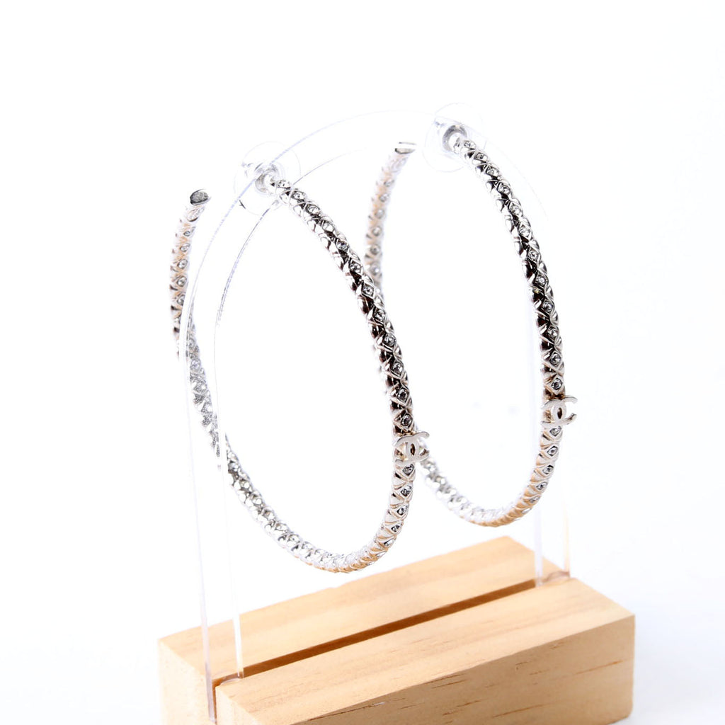 CC Crystal Large Hoop Earrings Silver