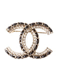 CC Chain/Lambskin Brooch Gold/Black