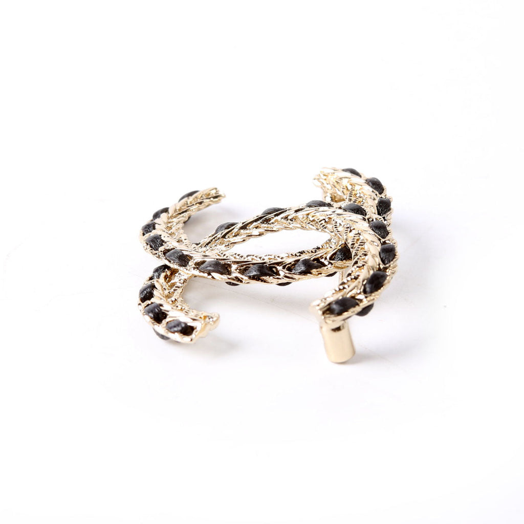 CC Chain/Lambskin Brooch Gold/Black