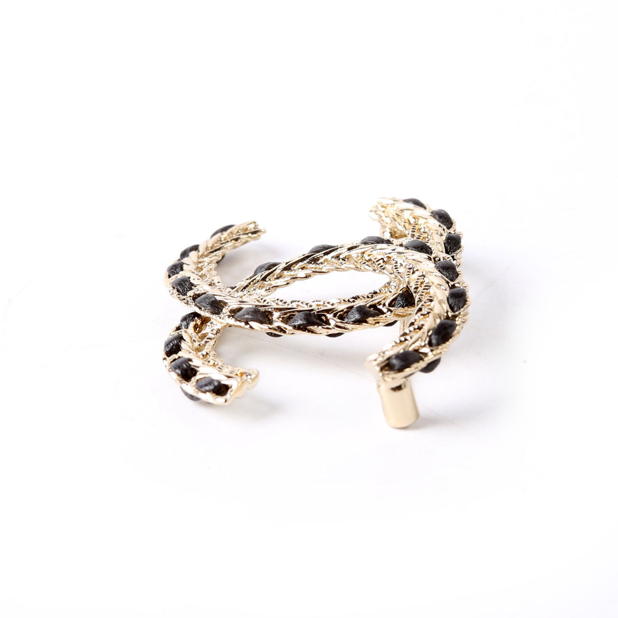 CC Chain/Lambskin Brooch Gold/Black