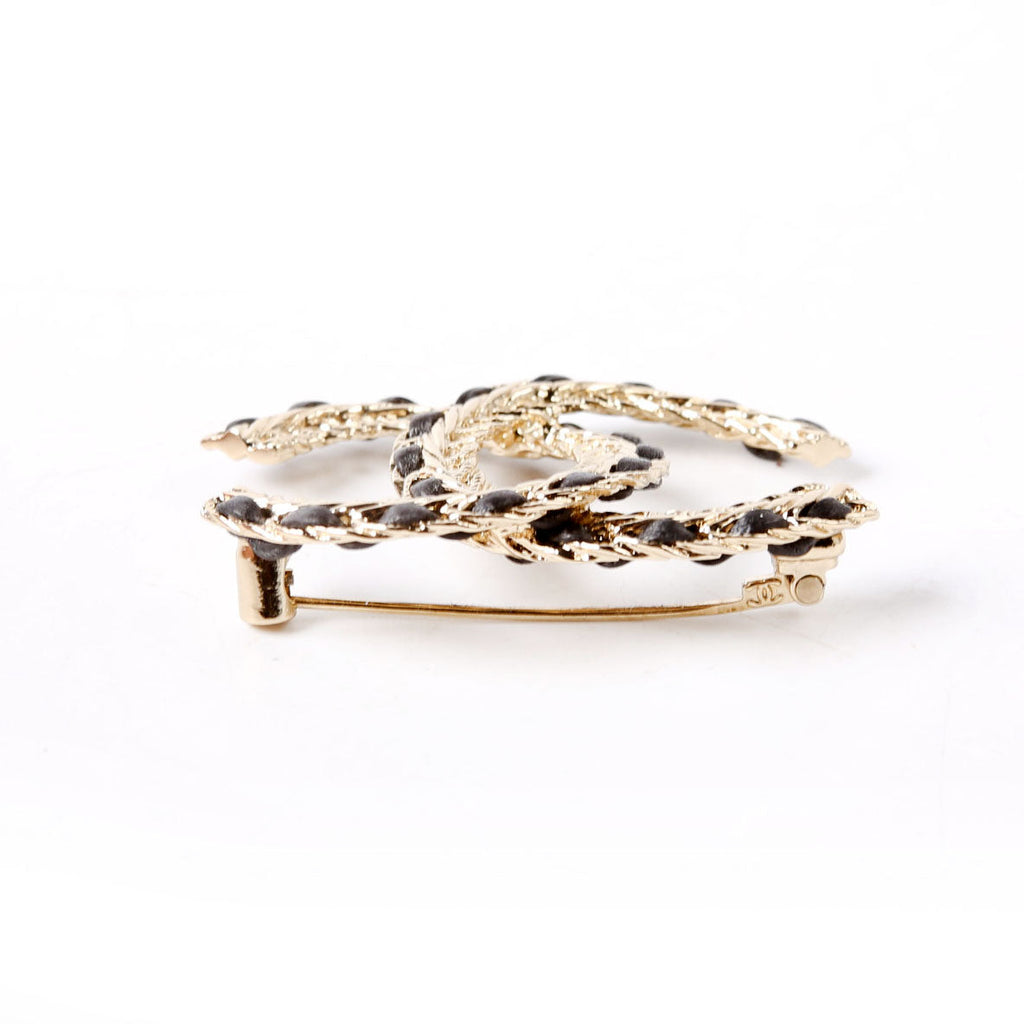 CC Chain/Lambskin Brooch Gold/Black