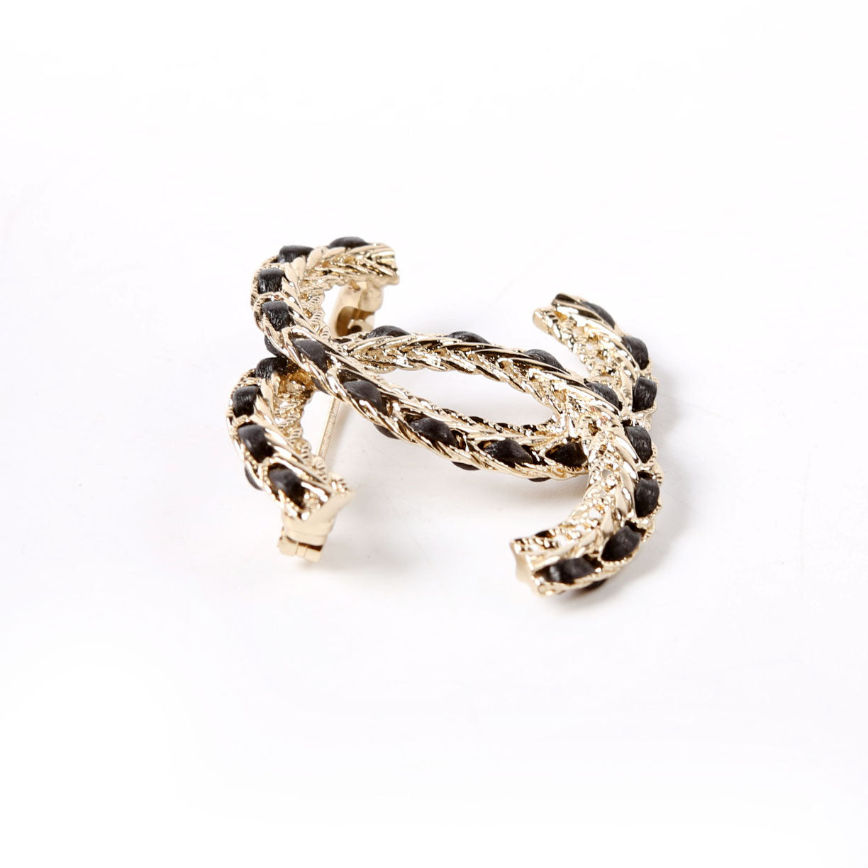 CC Chain/Lambskin Brooch Gold/Black