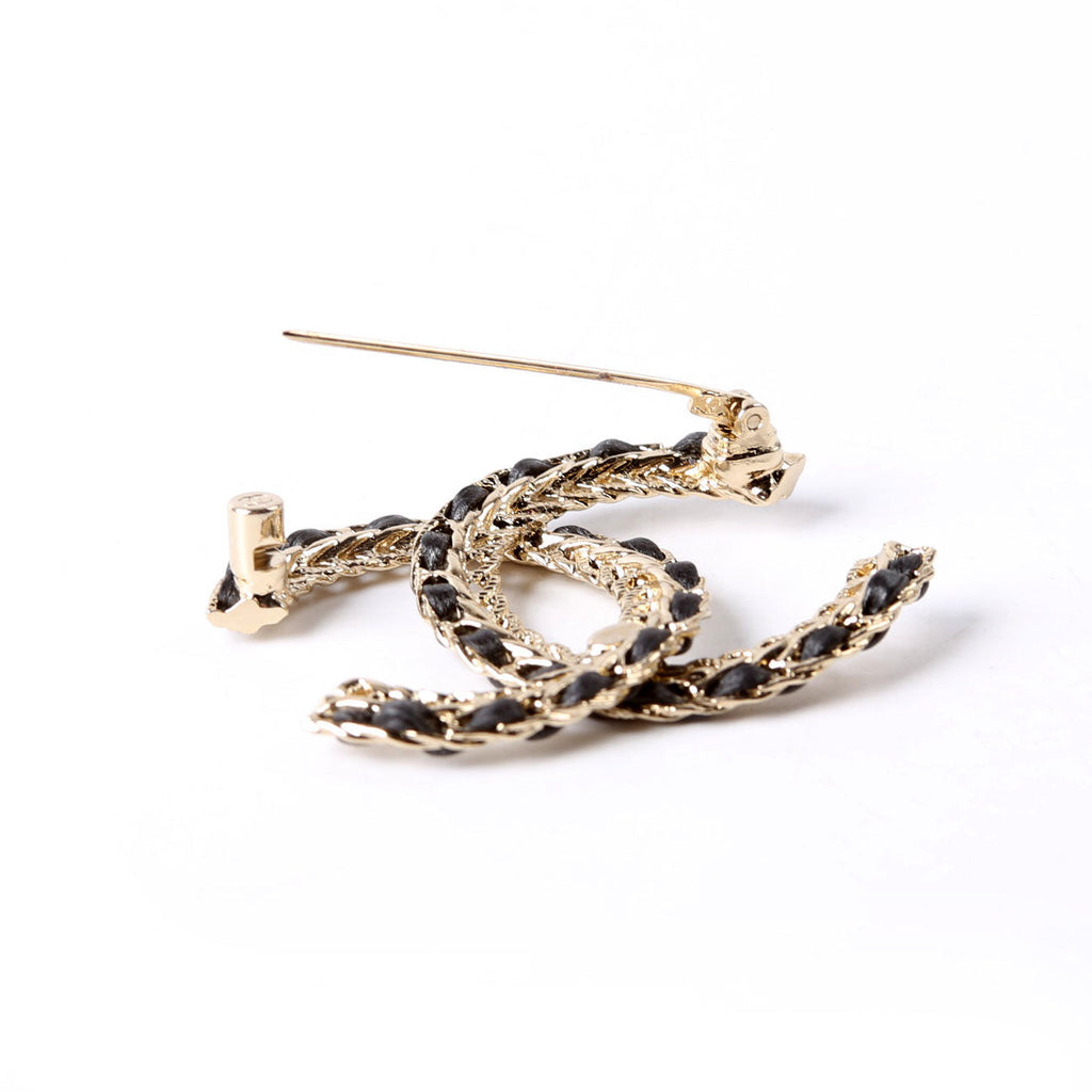 CC Chain/Lambskin Brooch Gold/Black