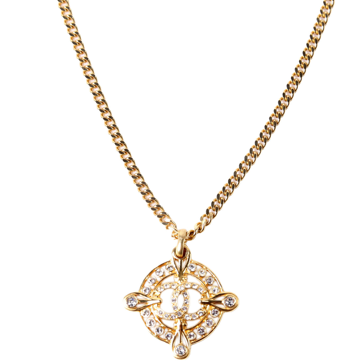 CC Round Crystal Pendant Necklace Gold