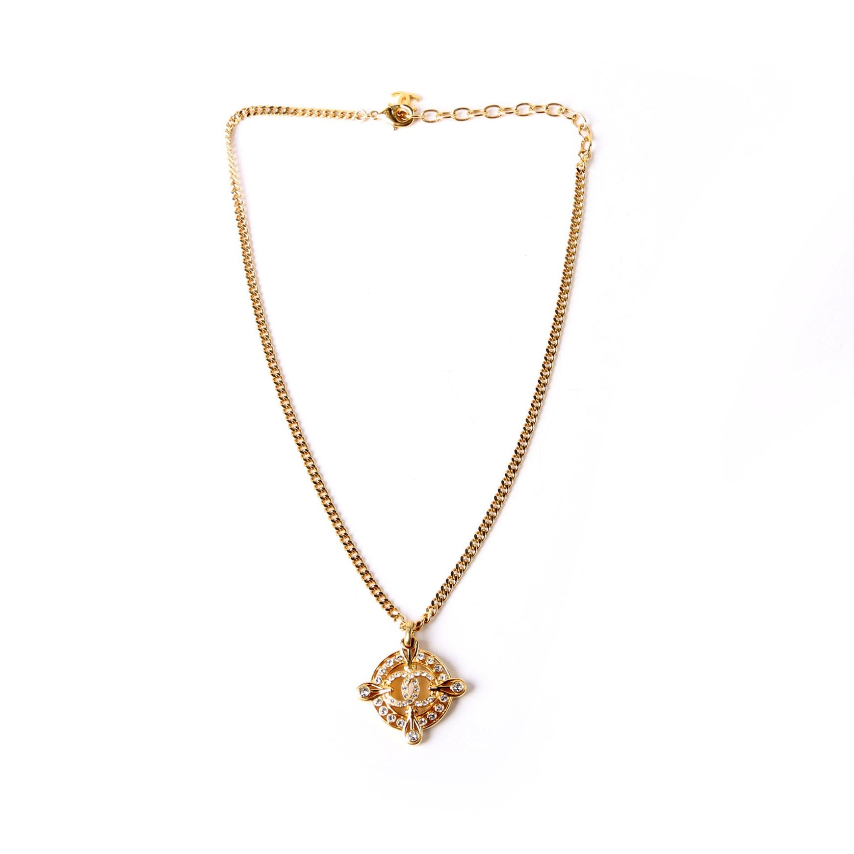 CC Round Crystal Pendant Necklace Gold
