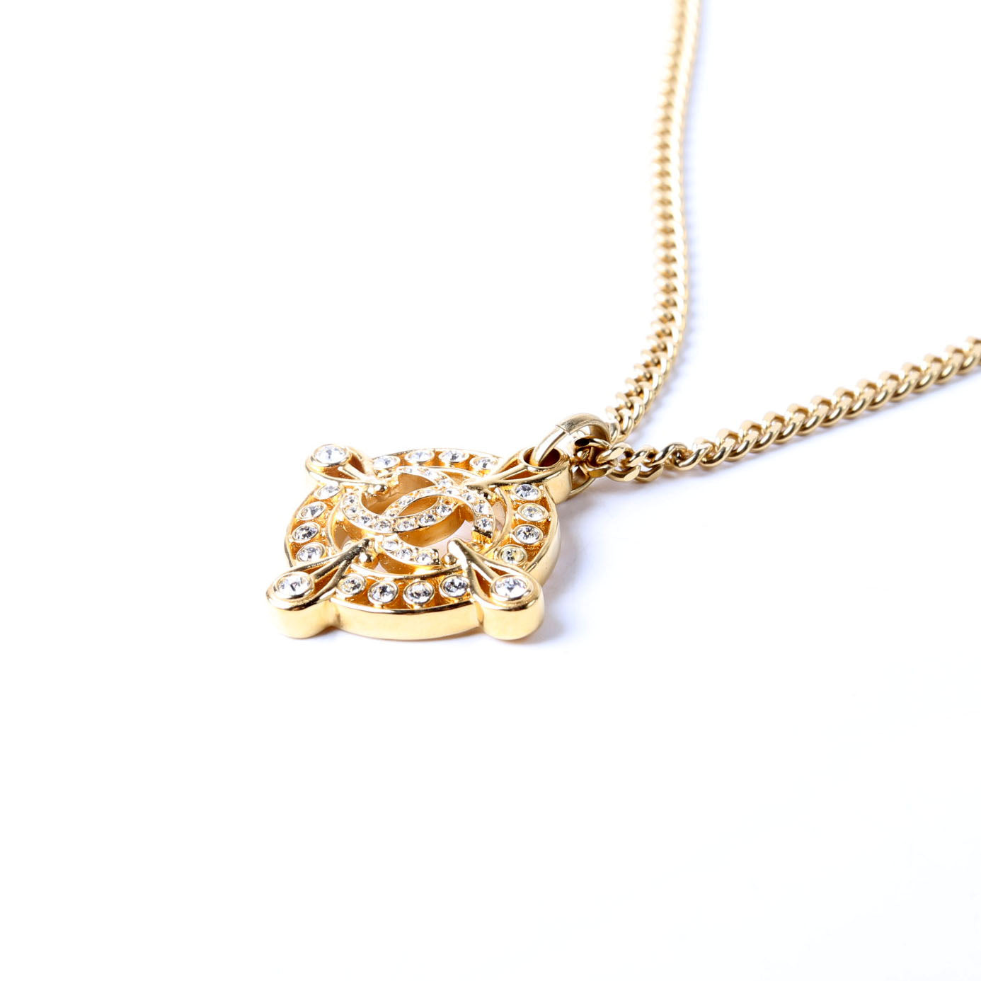 CC Round Crystal Pendant Necklace Gold