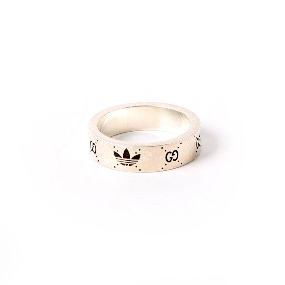 Gucci X Adidas GG Thin Band Ring Size 9.5 Silver/Black