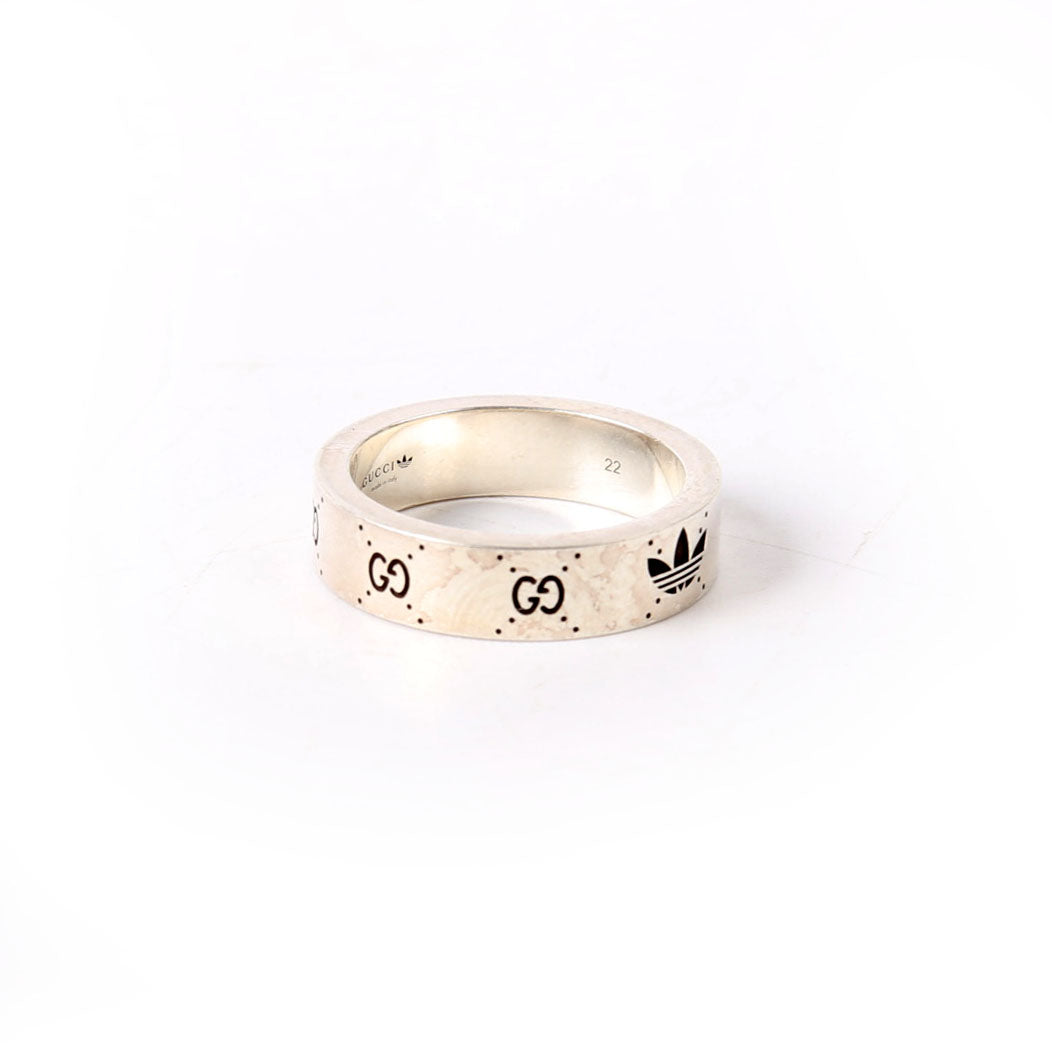 Gucci X Adidas GG Thin Band Ring Size 9.5 Silver/Black