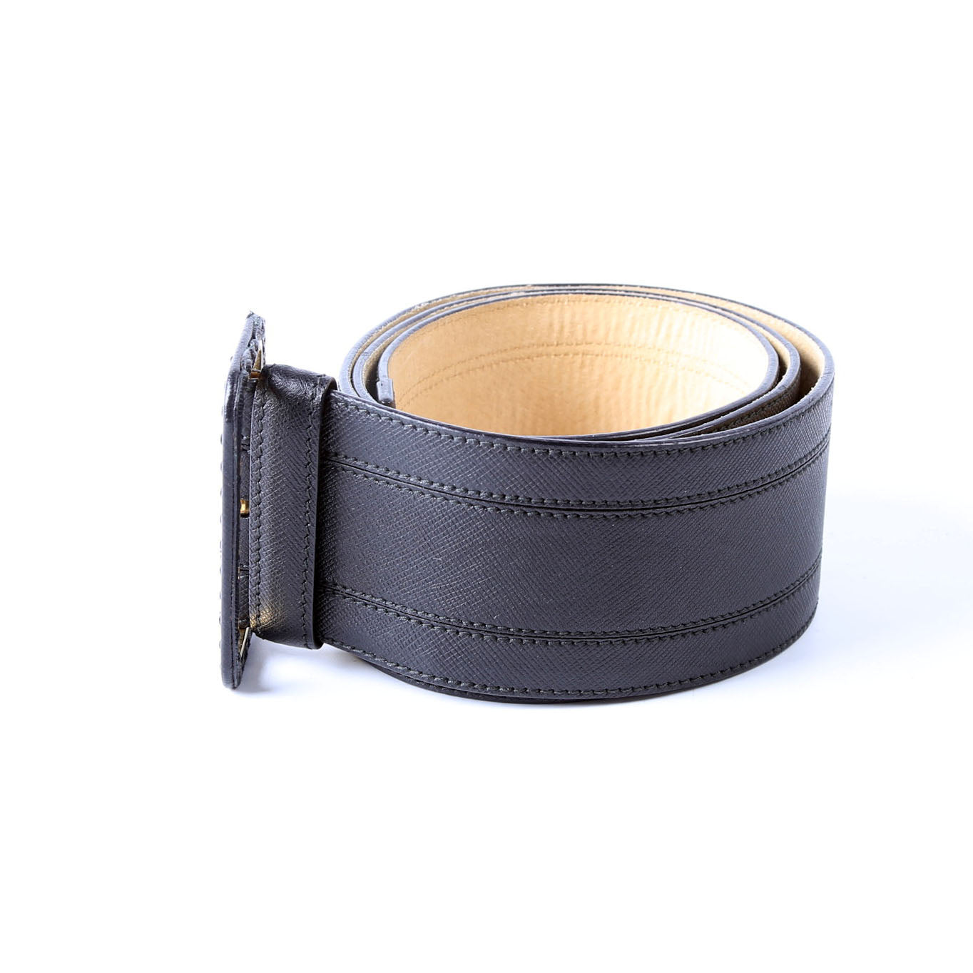 Extra Wide Saffiano Leather Belt Size 90/36 Black