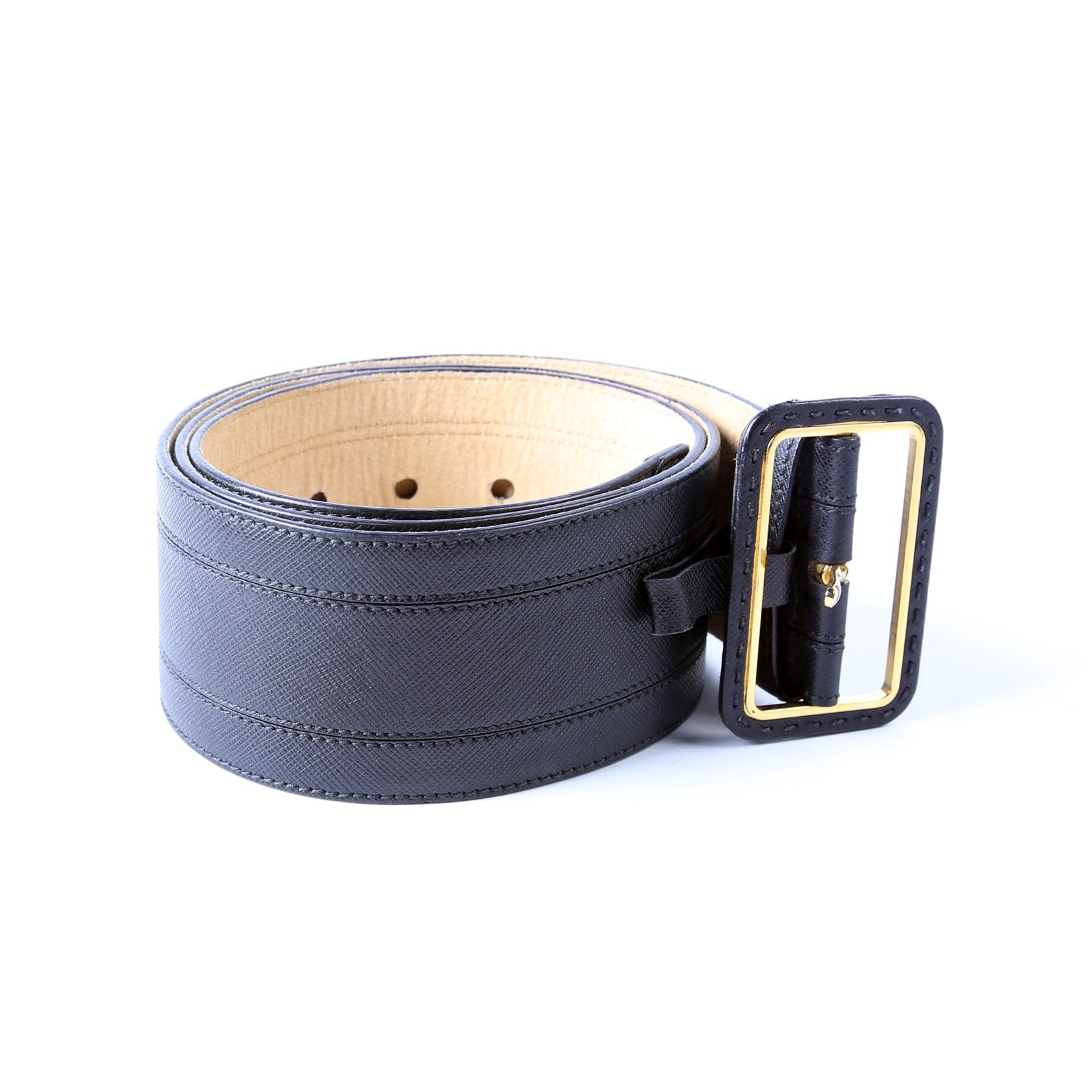 Extra Wide Saffiano Leather Belt Size 90/36 Black