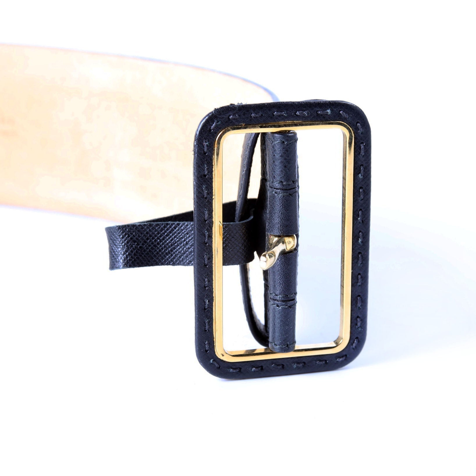 Extra Wide Saffiano Leather Belt Size 90/36 Black