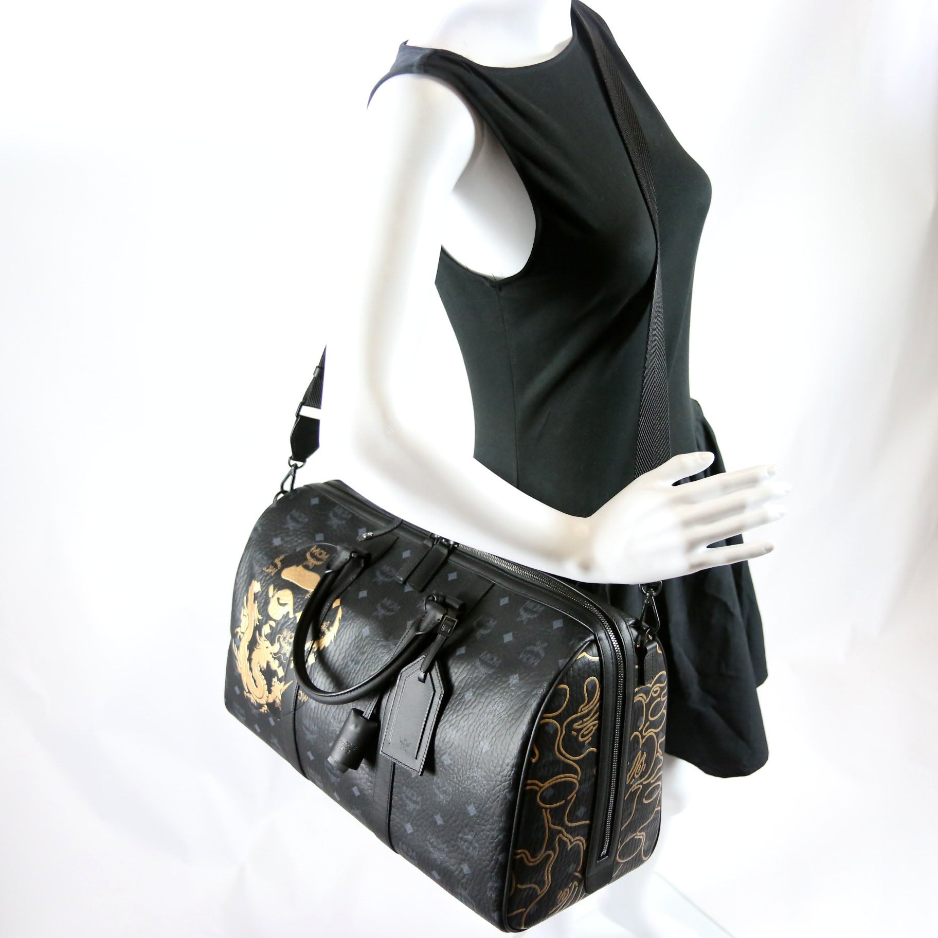 Bape X MCM Lunar New Year Visetos Weekender Medium Black/Gold