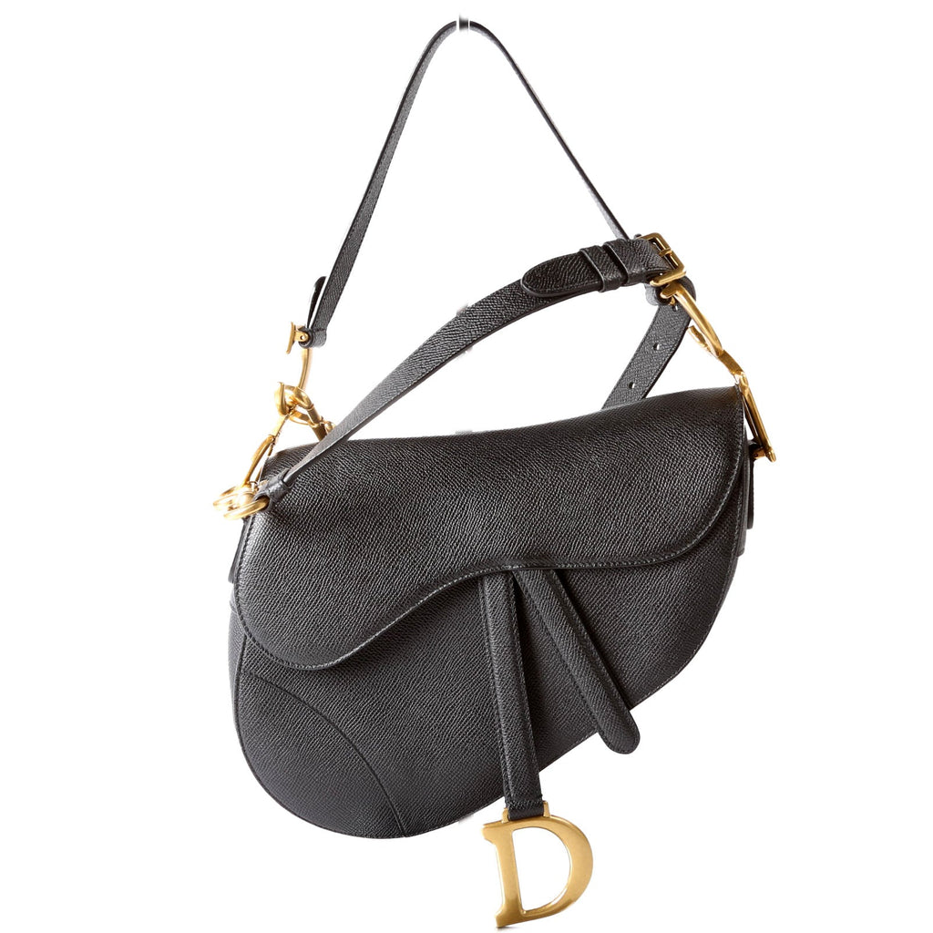Saddle Bag With Strap Grained Leather Black