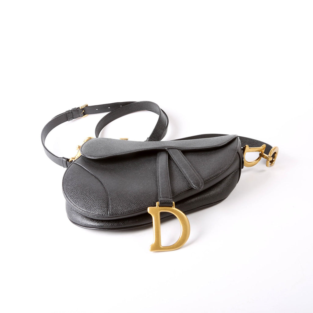 Saddle Bag With Strap Grained Leather Black