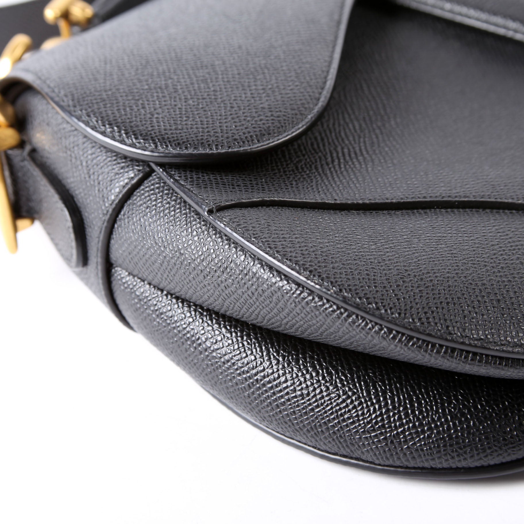Saddle Bag With Strap Grained Leather Black