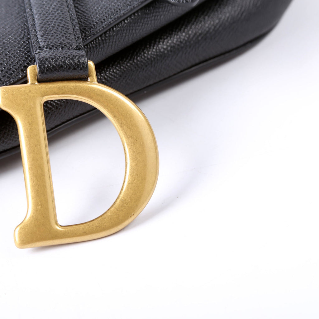 Saddle Bag With Strap Grained Leather Black