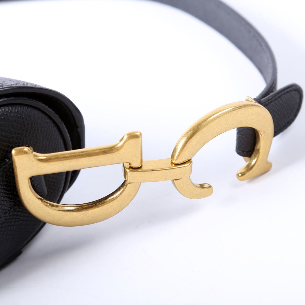 Saddle Bag With Strap Grained Leather Black