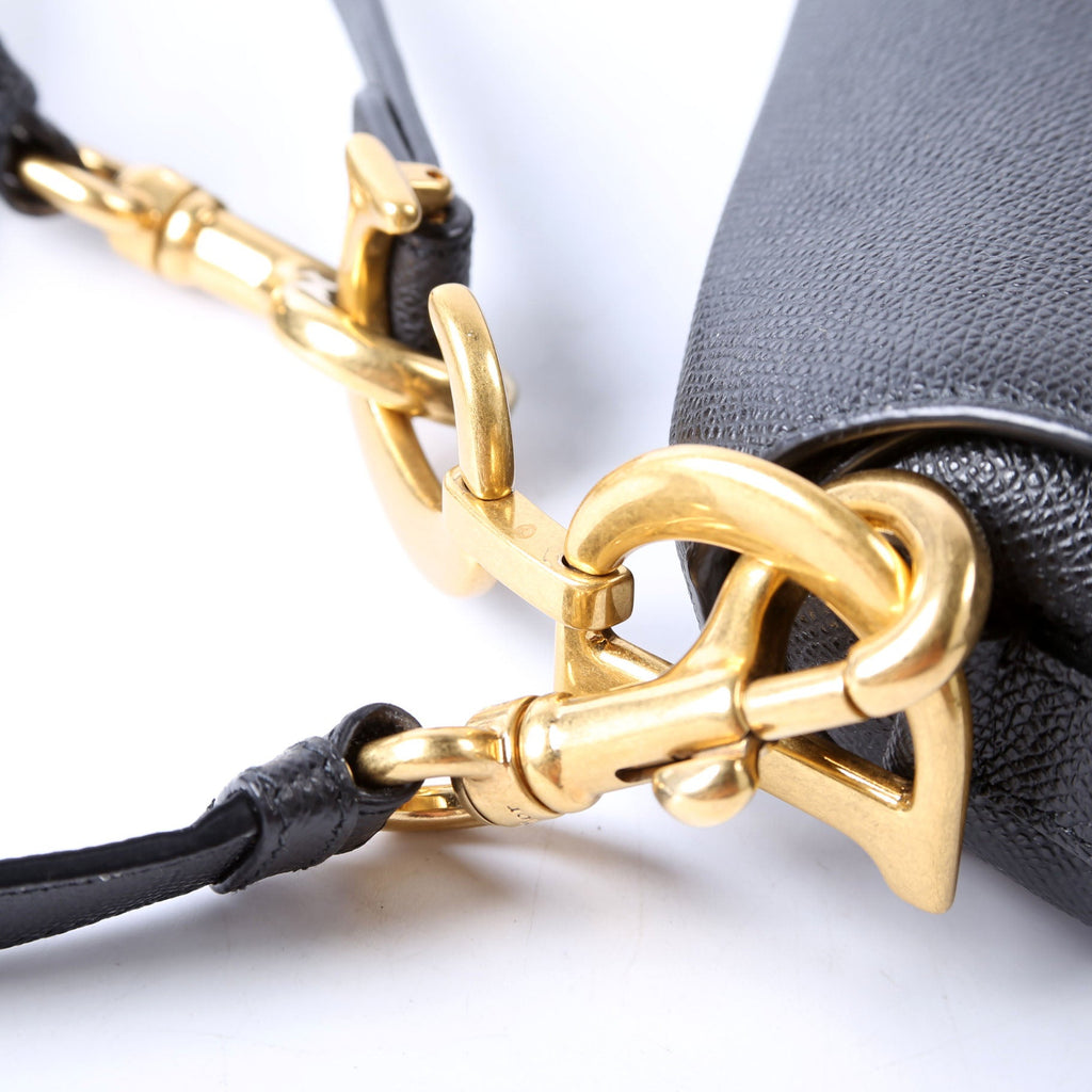 Saddle Bag With Strap Grained Leather Black