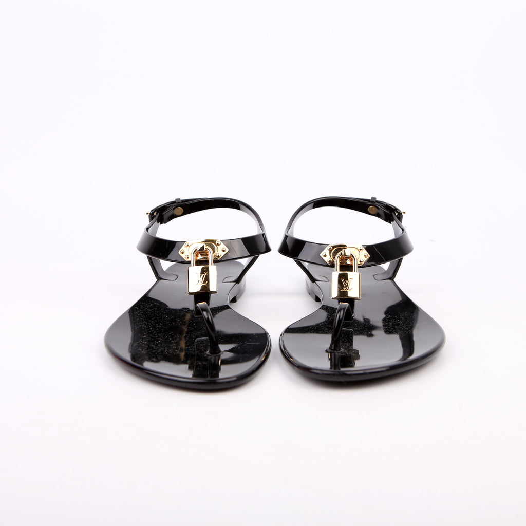 Bikini T-Strap Rubber Flat Sandals Size 38 Black