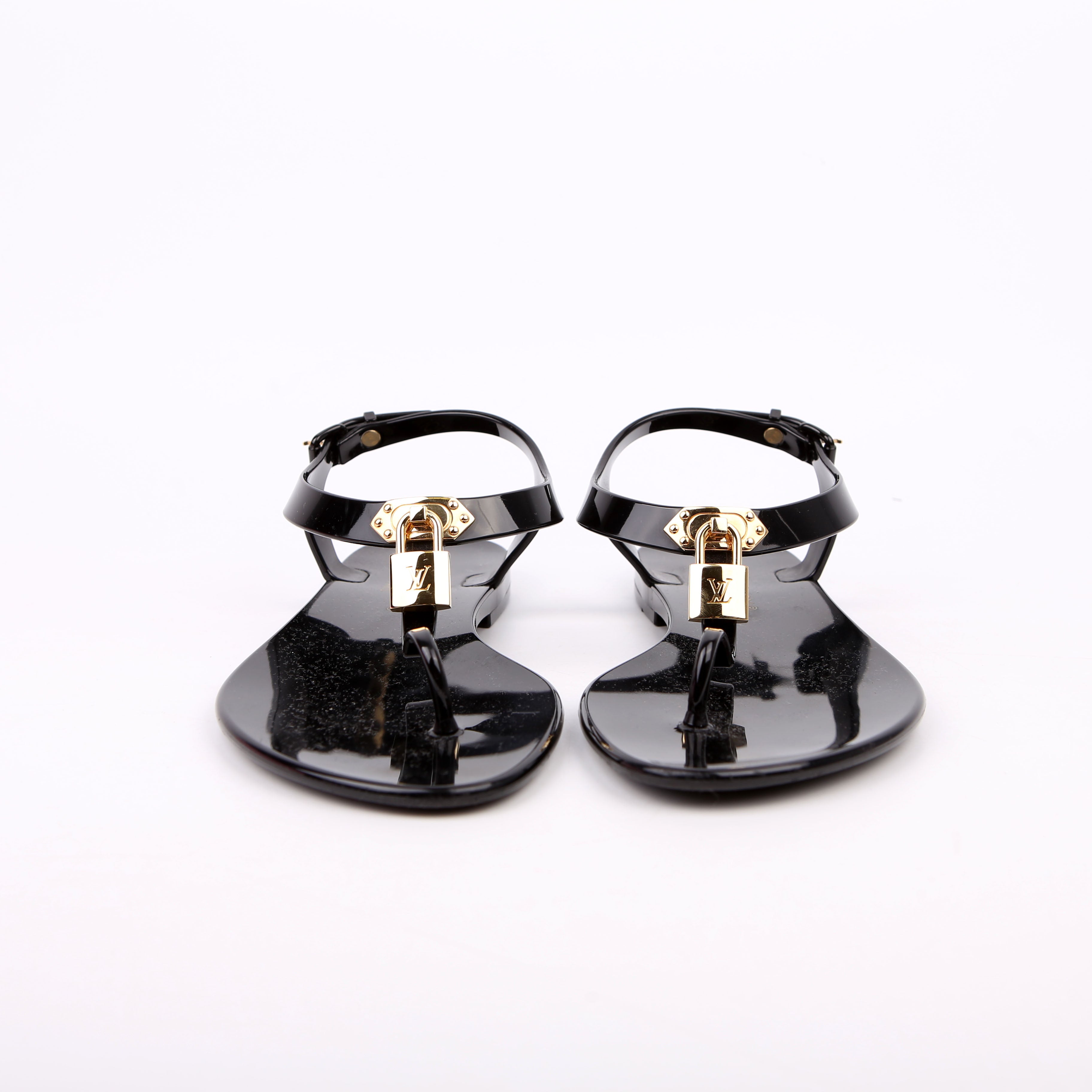 Bikini T-Strap Rubber Flat Sandals Size 38 Black