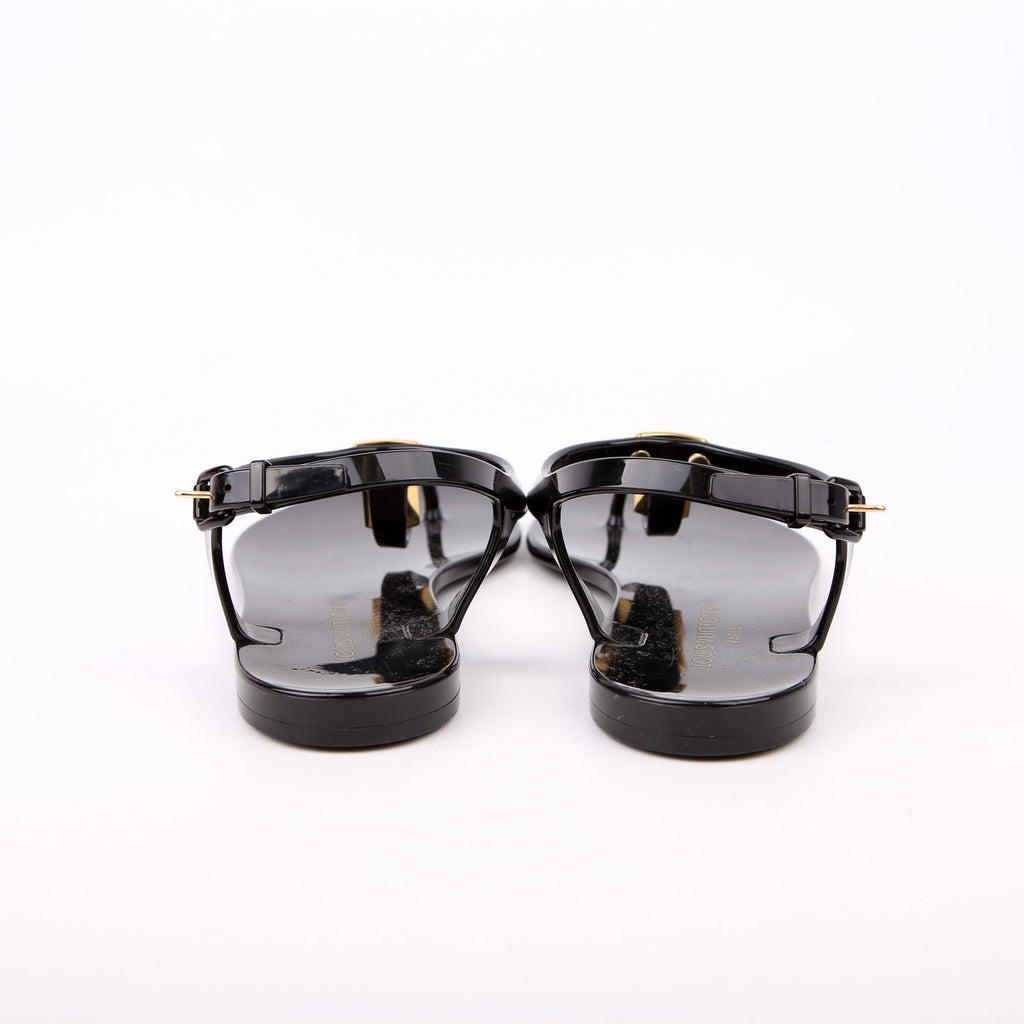 Bikini T-Strap Rubber Flat Sandals Size 38 Black