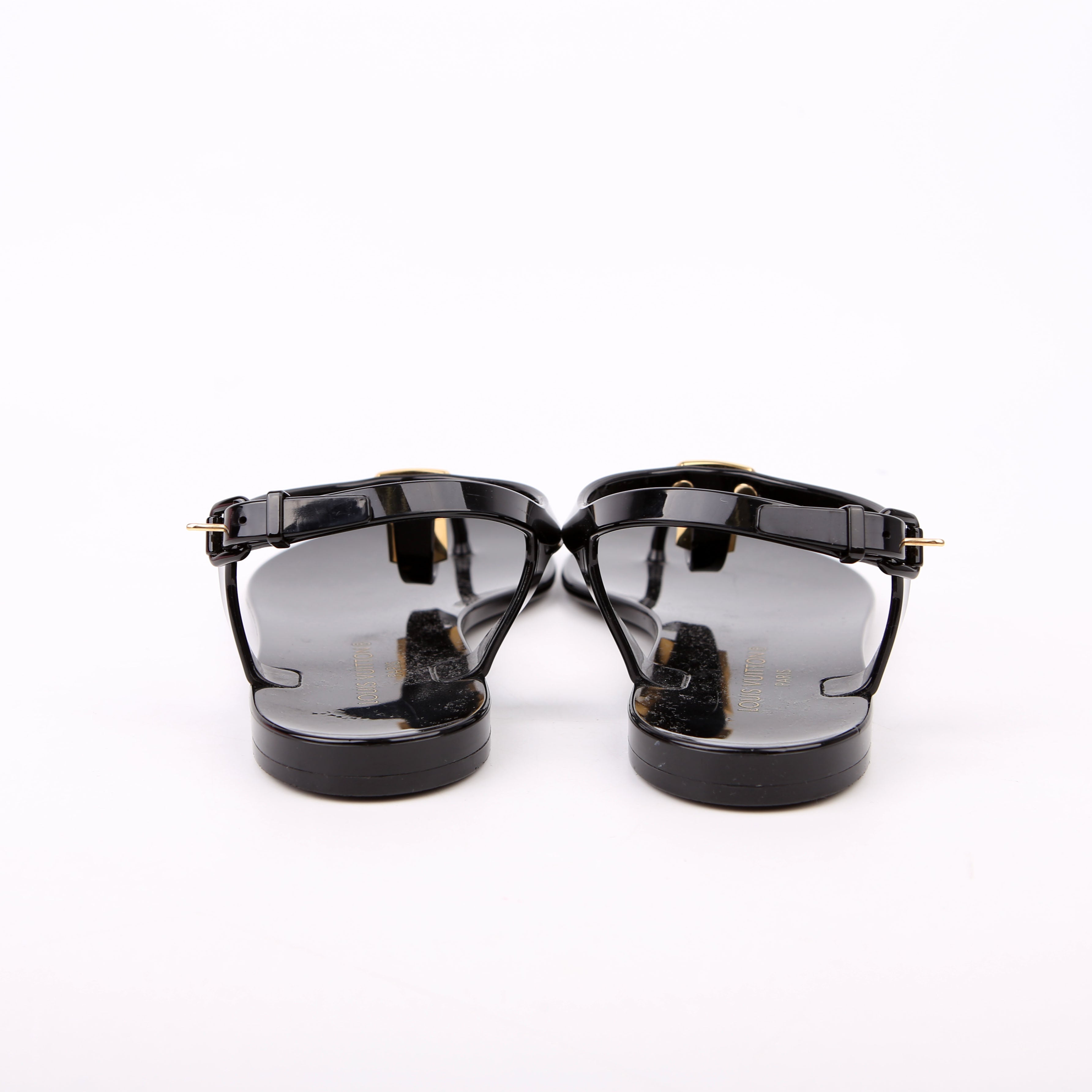 Bikini T-Strap Rubber Flat Sandals Size 38 Black