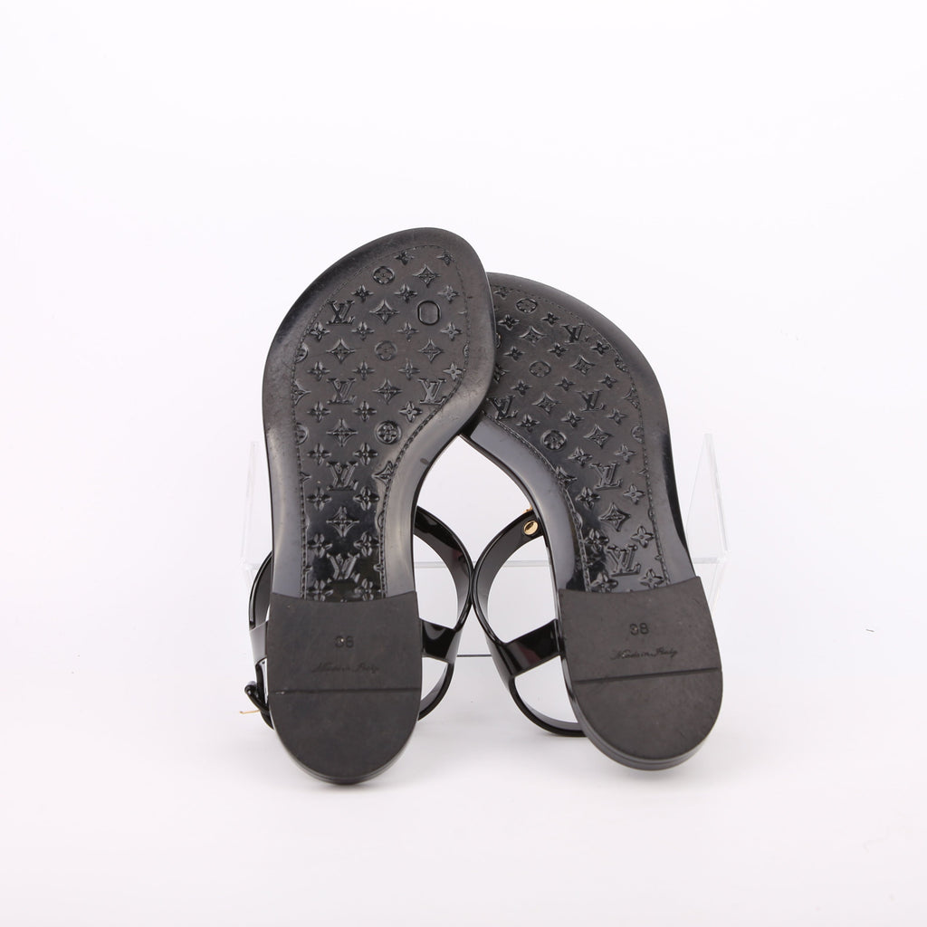Bikini T-Strap Rubber Flat Sandals Size 38 Black