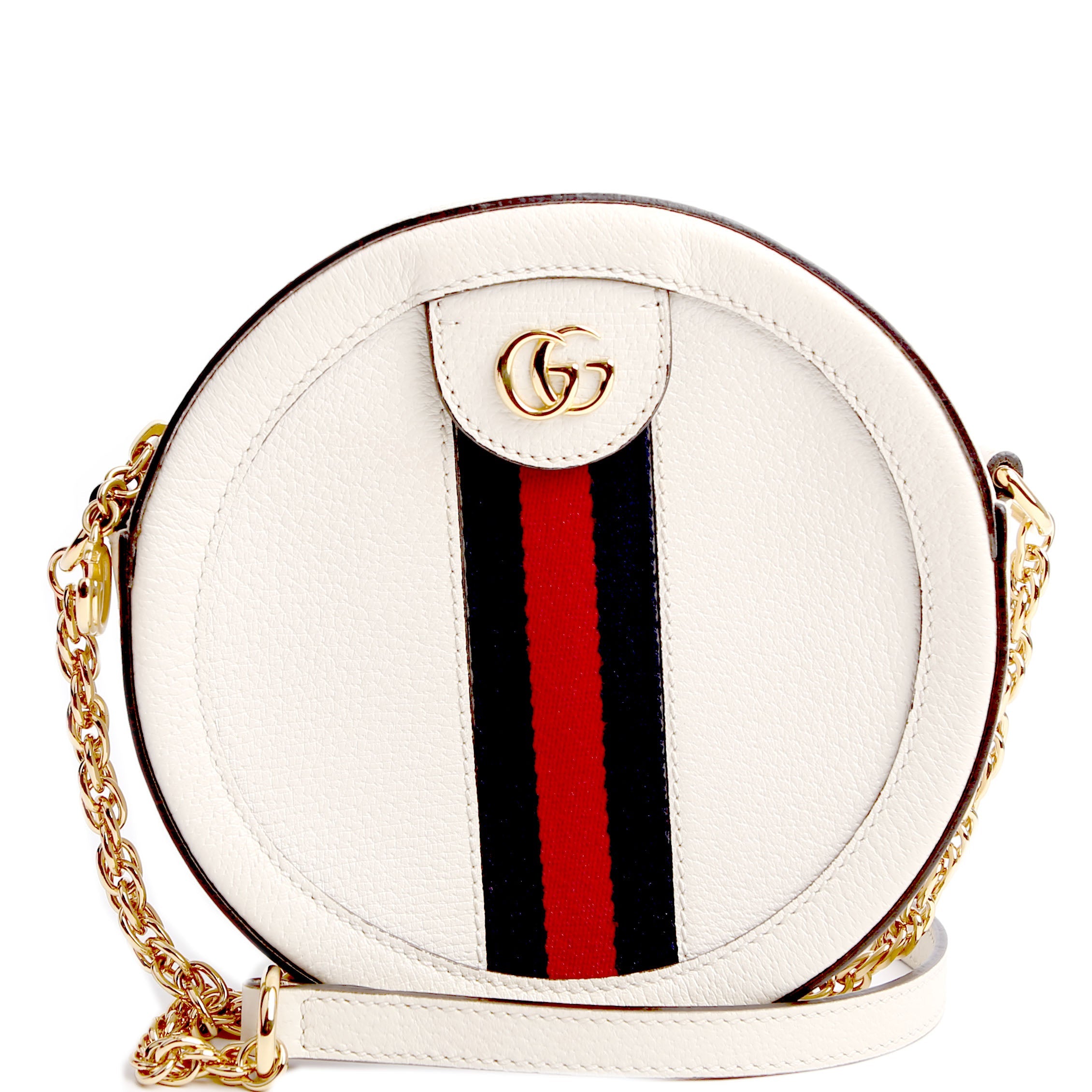 Gucci 550618 Ophidia Leather Round Small Crossbody White
