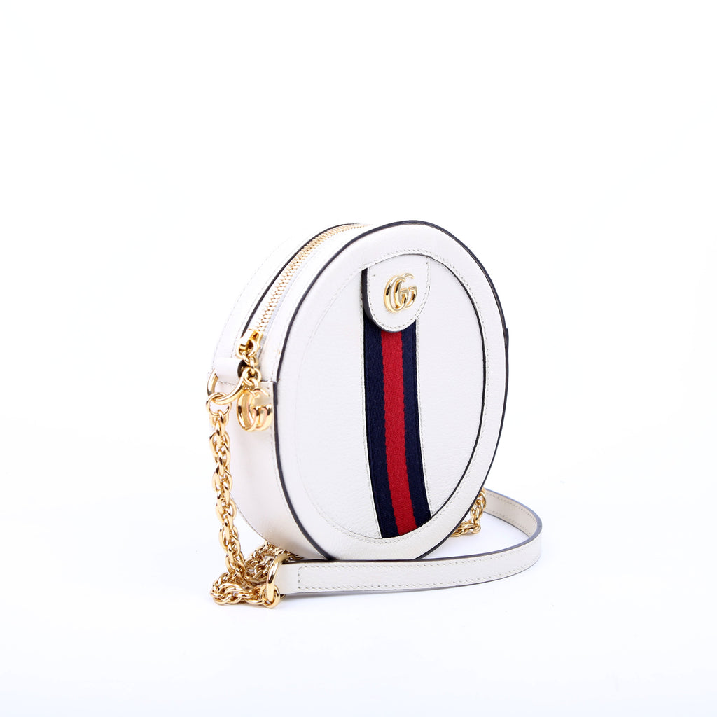 Gucci 550618 Ophidia Leather Round Small Crossbody White