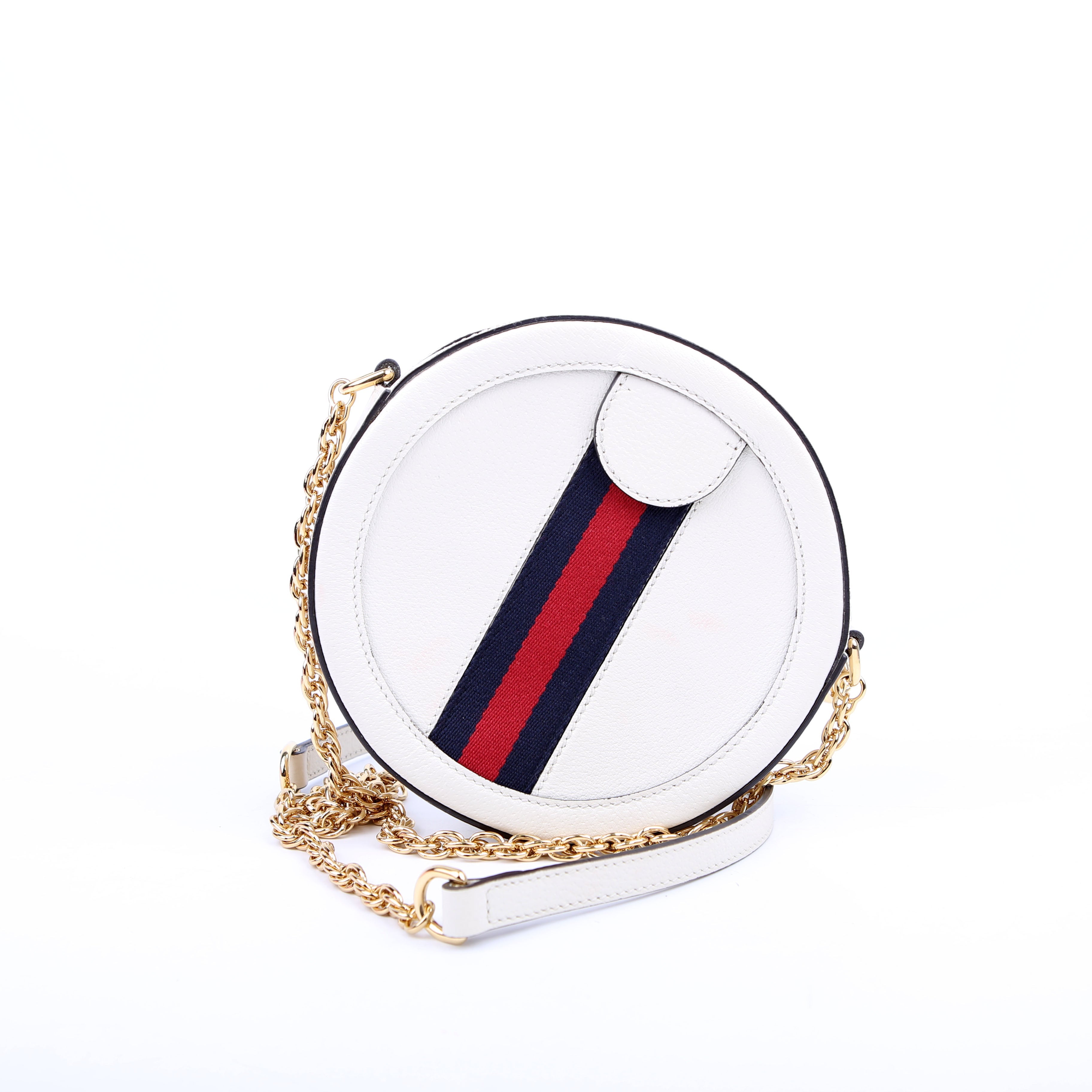 Gucci 550618 Ophidia Leather Round Small Crossbody White