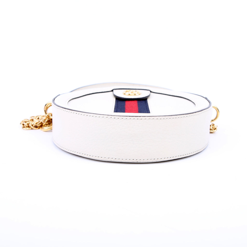 Gucci 550618 Ophidia Leather Round Small Crossbody White