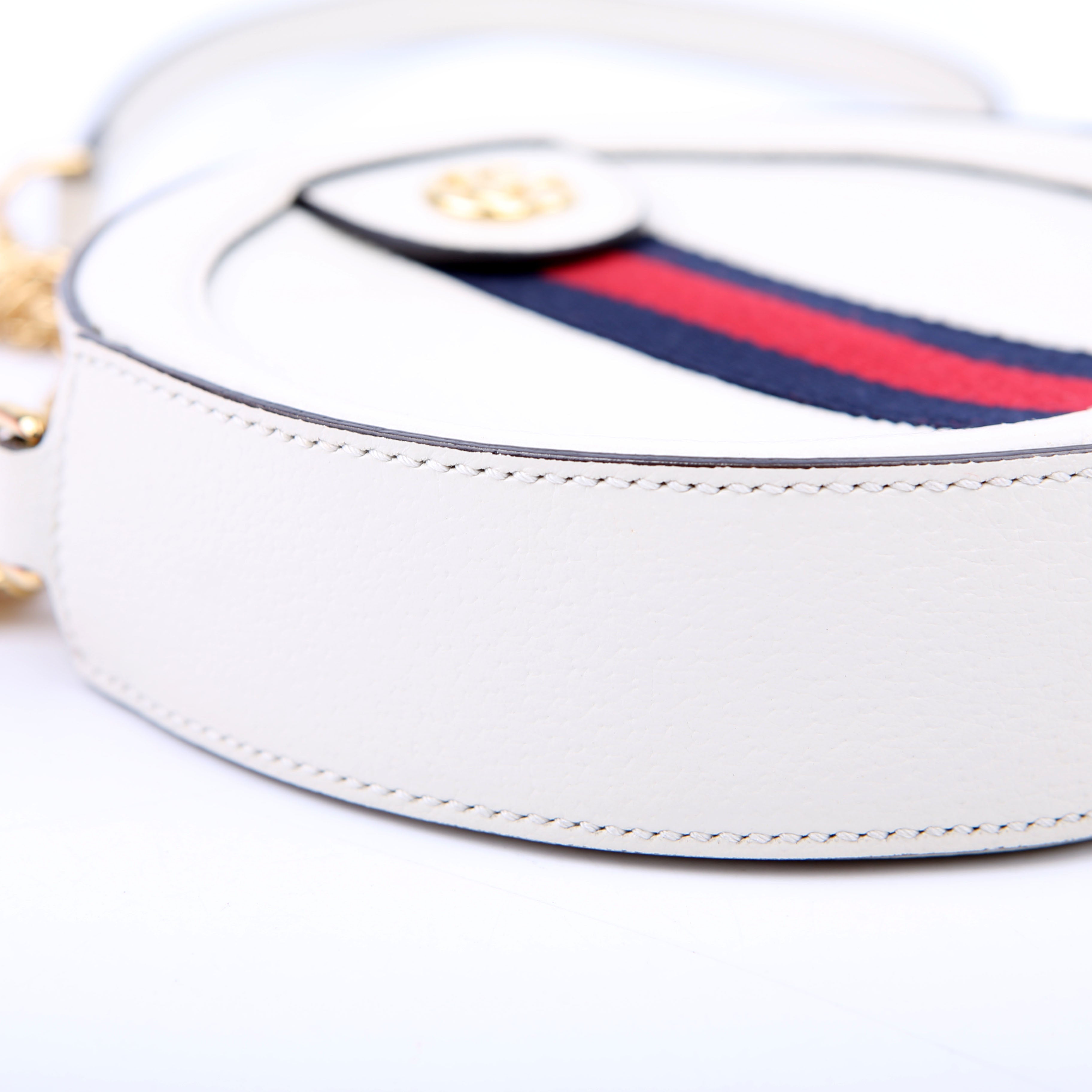 Gucci 550618 Ophidia Leather Round Small Crossbody White